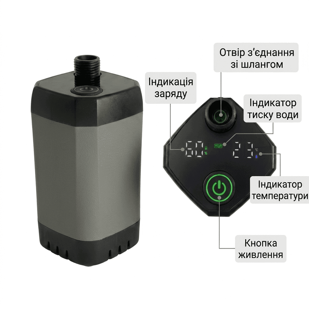 Портативний душ — LCD-дисплей та кнопка керування